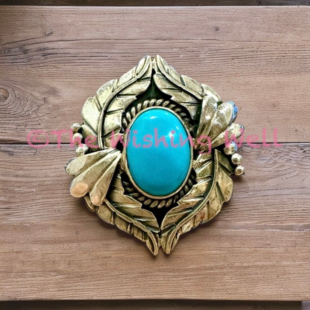 Kingman Turquoise Leaf Feather Statement Ring Size 9